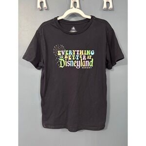 Disney Disneyland Resort Black Graphic T Shirt Women's Colorful Text Size Medium